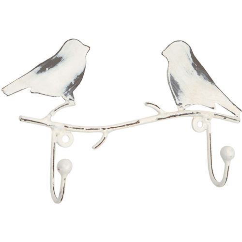 Tranquillo - Porte-manteaux en métal 2 crochets oiseaux Blanc