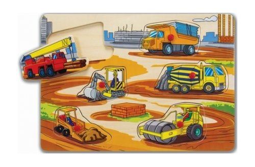 EICHHORN Puzzle en bois a encastrer vehicule travaux public 6 pieces - puzzle bouton  