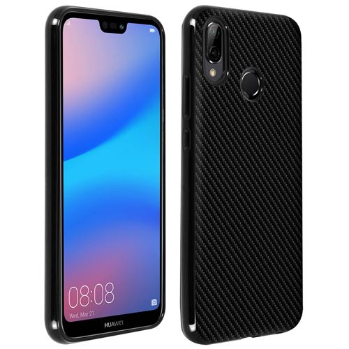 Coque Huawei P20 Lite Coque Protection Silicone gel Effet Carbone - Noir