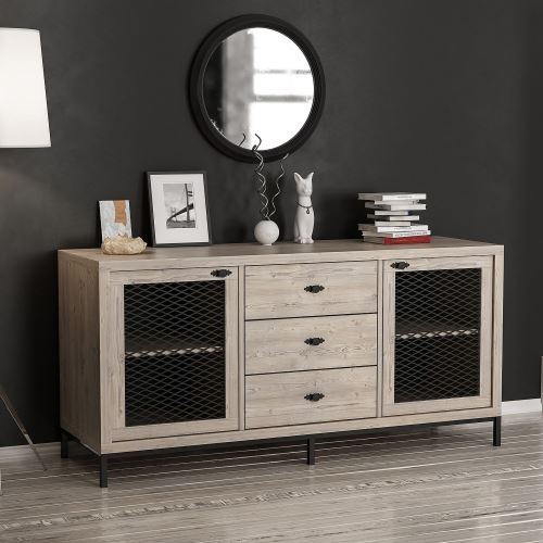 Buffet industriel effet bois Zeus - L. 150 x H. 79 cm - Marron bois