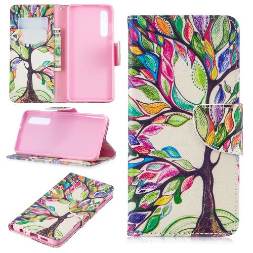 Etui en PU impression de motifs arbre colorisé pour votre Huawei P30