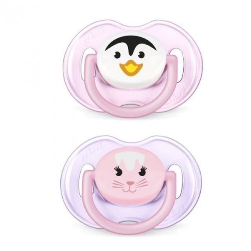 Lot de 2 sucettes animaux 0/6 mois pingouin et lapin - philips avent