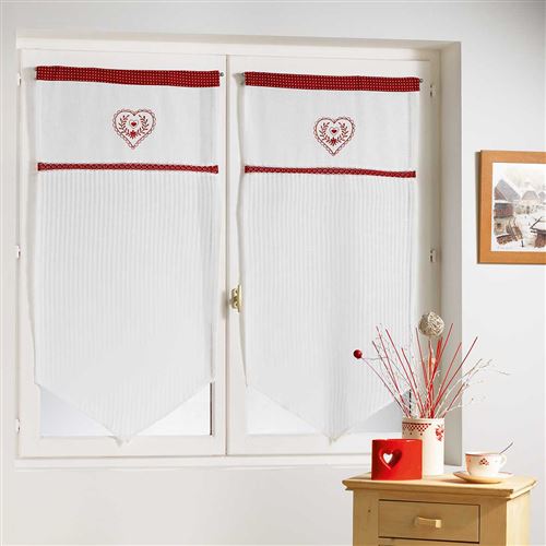 Paire pointe passe tringle 2 x 60 x 160 cm etamine brode dentelle d'antan Rouge