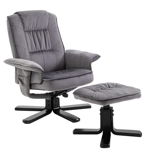 Fauteuil de relaxation avec repose-pieds CHARLES, en velours gris