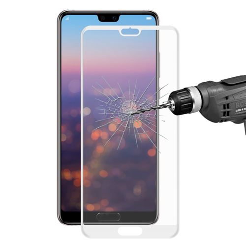 Protecteur écran en verre trempé 3D complet avec le bord en fibre de carbone doux blanc pour votre Huawei P20 Pro