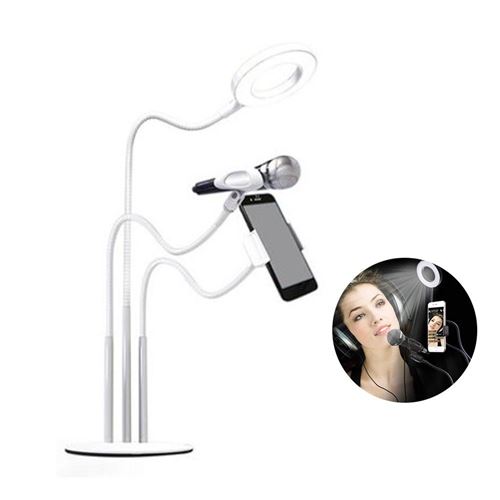 LED Selfie Ring Light avec support pour téléphone portable et support de microphoneBlanc