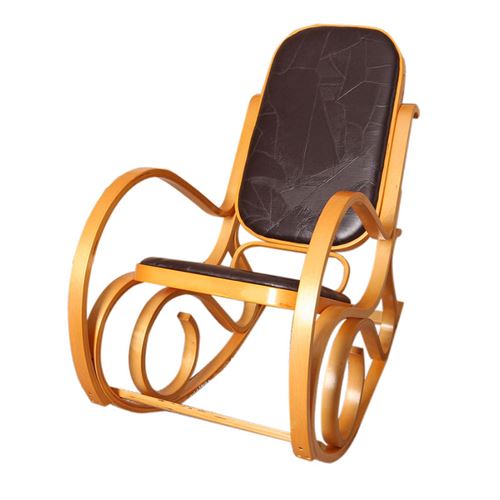 Fauteuil à bascule M41 aspect chêne assise en cuir Patchwork marron