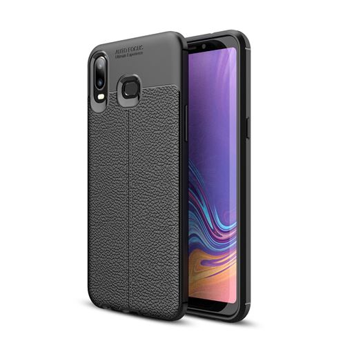 Coque en TPU litchi noir pour votre Samsung Galaxy A6s