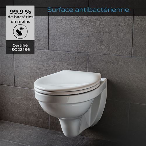 Abattant WC Premium antibactérien en forme de D blanc. Abattant WC avec  fonction de