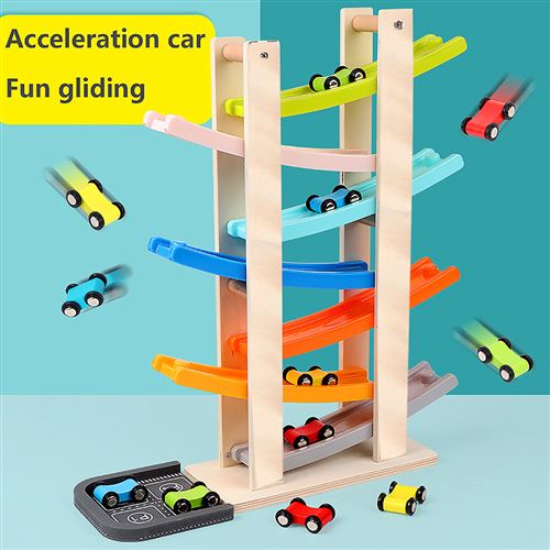 Jouets pour tout-petits pour 1 2 ans garçon et fille cadeaux piste de  course en bois rampe de voiture avec 4 mini voitures 