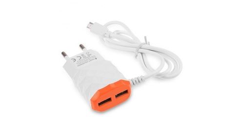 Cable Chargeur Prise pour ALCATEL Onetouch POP 4 Smartphone Android 2 ports USB Secteur Micro-USB Universel (ORANGE)
