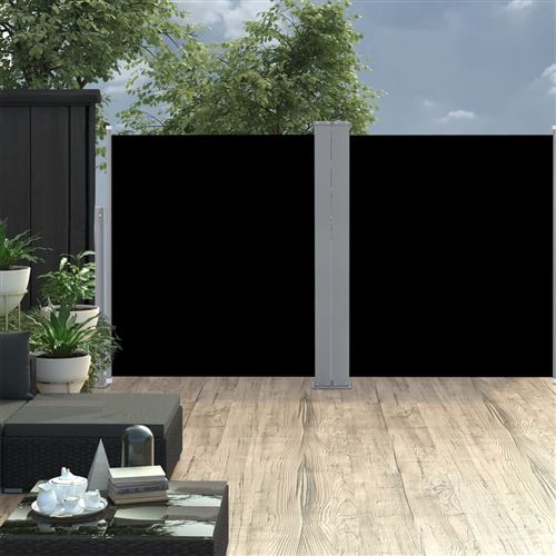 Auvent latéral double rétractable de patio 170x600 cm Noir