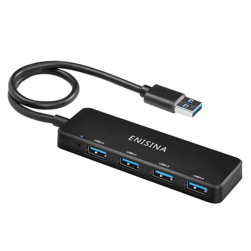 Enisina Hub USB 3.0 4 Ports USB 3.0 Hub Slim & Light pour appareils compatibles USB Noir