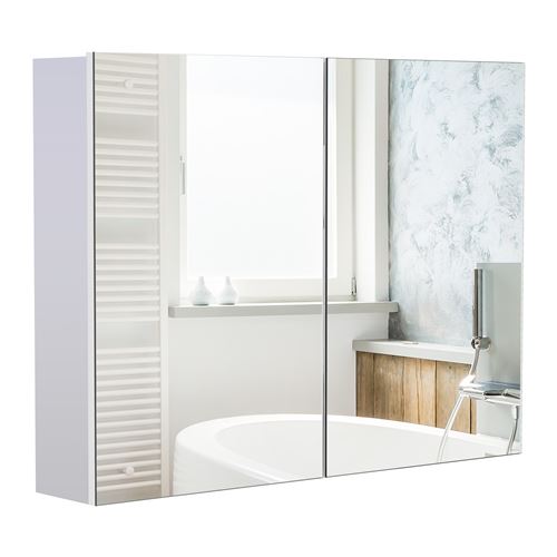 Armoire miroir de salle de bain armoire murale double portes et étagères dim. 80L x 15l x 60H cm MDF blanc