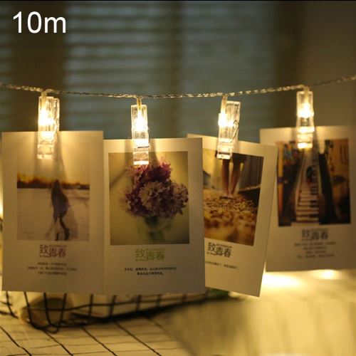 Eclairage LED Guirlande/Décoration LED 10m Photo Clip LED guirlande lumineuse, 80 LEDs, 3 piles AA, boîte à chaînes, lampes, lumière décorative pour la maison, images suspendues, fête de bricolage, mariage, décoration de Noël