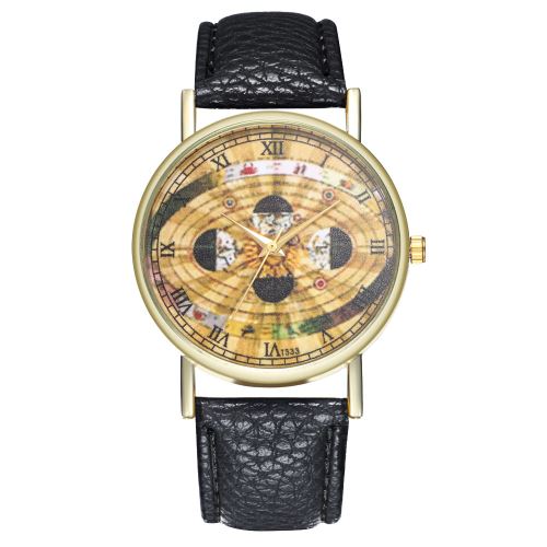 Phase de la Lune Regarder Astronomie Espace Regarder Sangle Lune Mme Montre Homme T333-Anoir