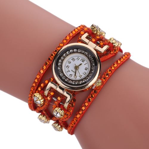 OHP Montre femme - Bracelet en cristal à quartz bracelet en strass pour femme - orange .