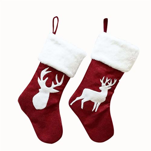 Chaussettes de Noël Grand motif de cerf 2 pièces-rouge