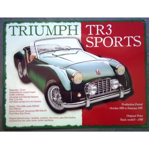 plaque triumph tr3 cabriolet sports vert tole metal affiche