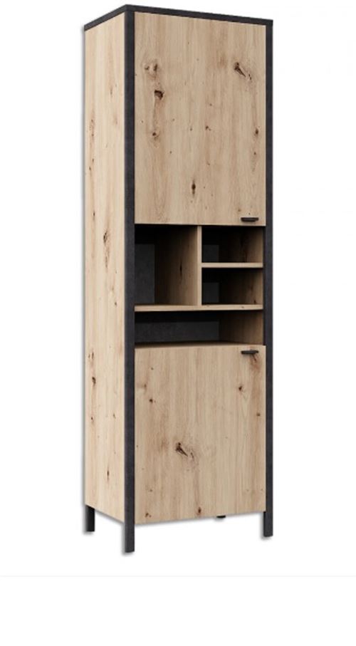 Vitrine coloris artisan chêne / acier foncé en MDF - 55 x 198 x 40,5 cm -PEGANE-