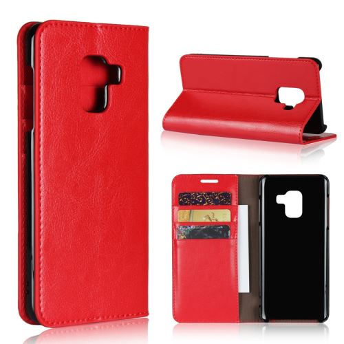 Etui en cuir véritable crazy horse rouge pour votre Samsung Galaxy Feel2 SC-02L