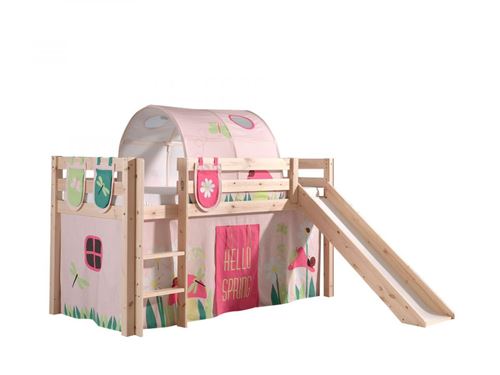 Lit mi-hauteur 90x200 toboggan sommier inclus housse spring naturel