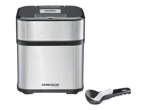 Rommelsbacher au 12 4 en 1 Machine à Glace Kurt/pour la crème glacée, glace/Minuteur/avec, sorbet & Cuillère/yaourt glacé 1,5 l/Inox Noir
