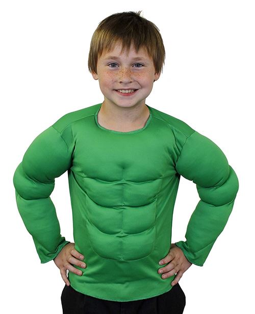Déguisement d'homme fort ou de super héro avec ce torse musclé vert pour enfant. Idéal pour les enterrements de vie de garçon. ( Standard - 7/10ans )