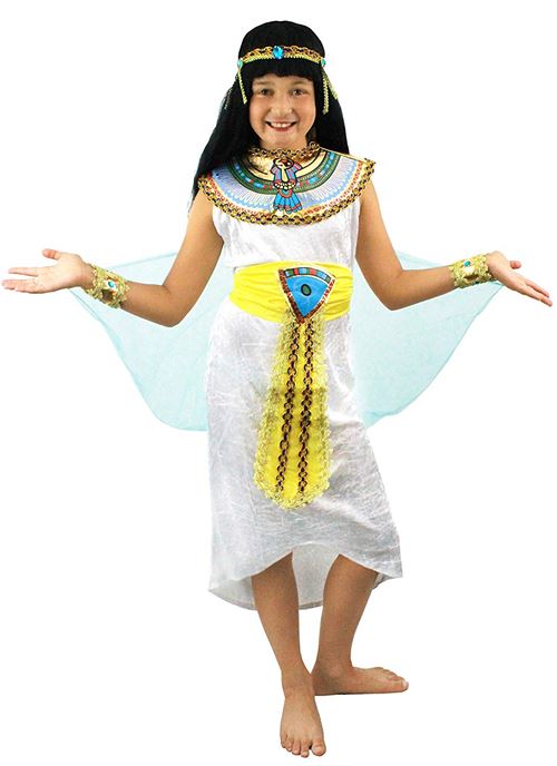 Déguisement Déesse Egyptien Cléopatre - Y compris: Robe Cléopatre, Vignette, Collier, Voile, Ceinture et Menottes - Enfant - Xlarge