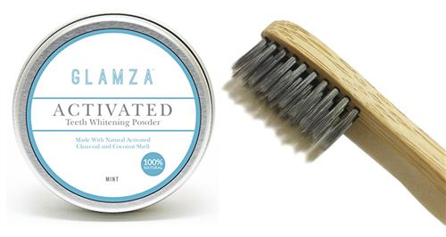 White First - Glamza + Brosse À Dent En Bambou - Poudre De Blanchiment Dentaire Au Charbon Actif