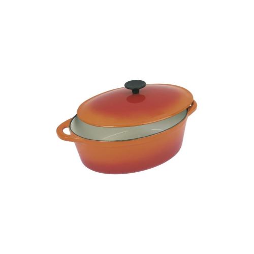 Crealys Grand Chef Cocotte Ovale En Fonte Dacier Emaillee - L 32 Cm - 6,5 L - Orange - Tous Feux Dont Induction