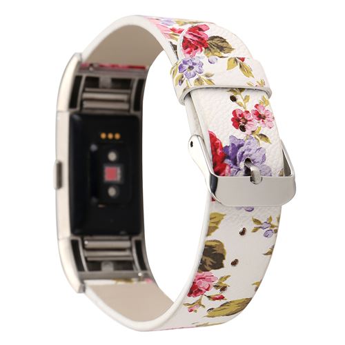 Bracelet en cuir motif de fleurs pour Fitbit Charge2 - Blanc&Rose
