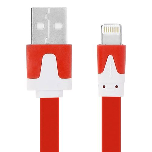 Câble Plat 3m Rouge USB Compatible iPhone iPad iPod Charge et Synchronisation