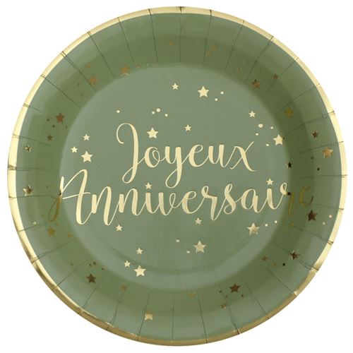 Assiette Joyeux Anniversaire En Carton Vert Olive Sauge Et Doree Or Metallisee X10 Ref 5670 Article Et Decoration De Fete Achat Prix Fnac