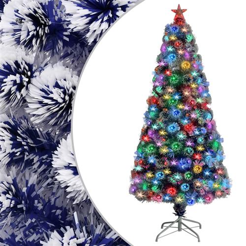 vidaXL Sapin de Noël artificiel LED Blanc et bleu 150 cm Fibre optique