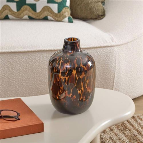 GRAND VASE EN VERRE À MOTIF LÉOPARD MARRON/AMBRE