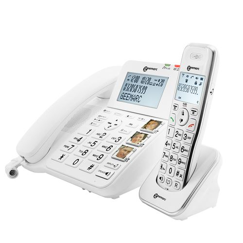 Téléphone Fixe Senior Amplifié plus Combiné Additionnel Répondeur Geemarc Blanc