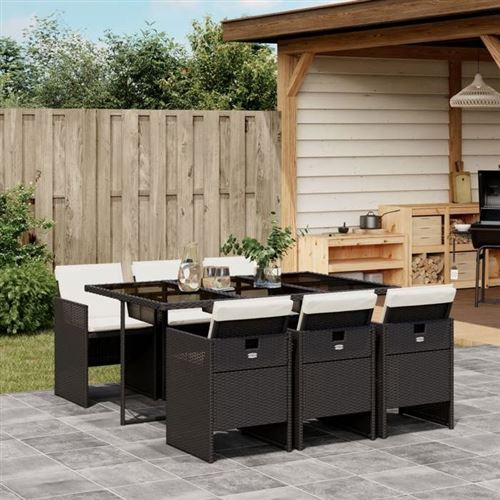 Non Communiqué Noir Vidaxl Ensemble À Manger De Jardin Avec Coussins 7Pcs, Table Et Chaise De Terrasse, Meubles De Patio, Mobilier D'extérieur, 3210546