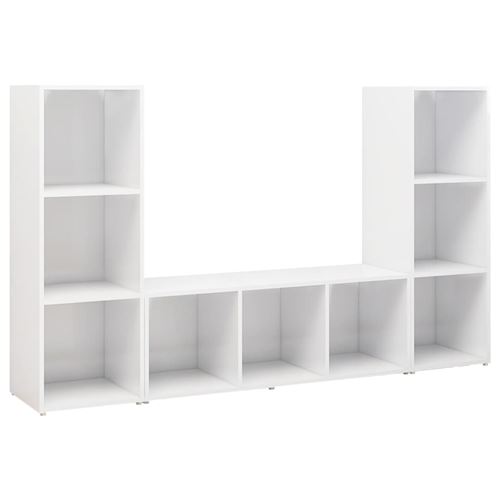 vidaXL Meubles TV 3 pcs Blanc brillant 107x35x37 cm Aggloméré