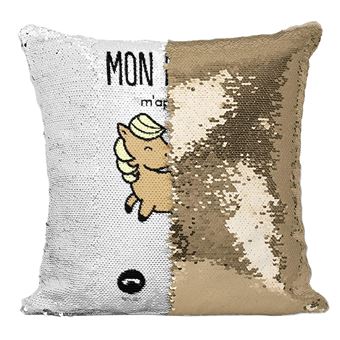 Fabulous Coussin avec Housse Sequin - Paillettes Doré Mon Poney M'Appelle [40 x 40 cm] - 1