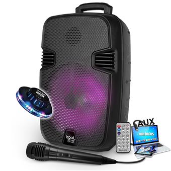 Enceinte DJ Mobile sur batterie KoolStar STARLED 08, 100W, Boomers 20cm à LED, USB Bluetooth, Câble PC, Microphone, Light OVNI - 1