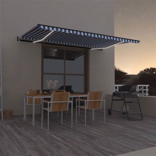 vidaXL Auvent automatique capteur de vent/LED 500x300 cm Bleu et blanc