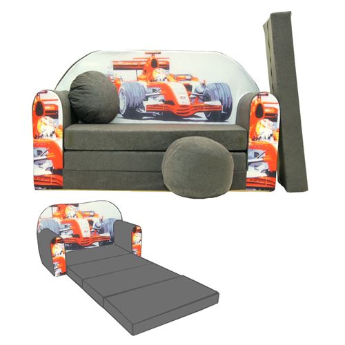 WELOX NINO Canapé convertible lit pour enfant avec pouf et coussin OEKO-TEX Formule 1 gris