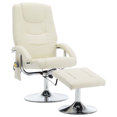 vidaXL Fauteuil de massage avec repose-pied Blanc cassé Similicuir