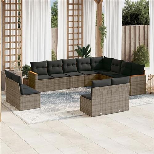  Vidaxl Salon De Jardin Avec Coussins 12 Pcs Gris R&eacute;sine Tress&eacute;e