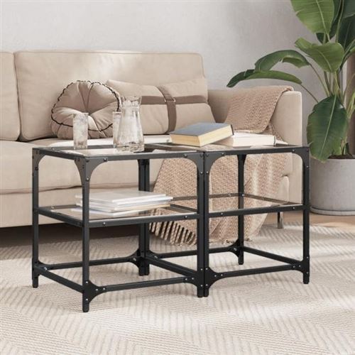 Non Communiqué Noir Vidaxl Tables Basses Avec Dessus En Verre Transparent 2 Pcs Acier, Table D'appoint, Table De Salon, Table À Thé, Bout De 846003