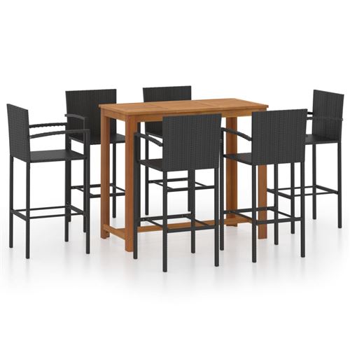 vidaXL Ensemble de bar de jardin 7 pcs Noir