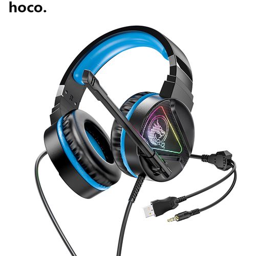 Casque Gaming HOCO W104 Stéréo Filaire Câble 2m-Bleu