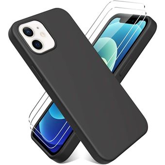Coque Silicone NOIR Mat Compatible avec IPHONE 12 Mini 5,4 + 2 Film de Protection d'écran en Verre trempé Transparent - Anti Rayures - Ultra Résistant Dureté 9H HQSELECTION® - 1