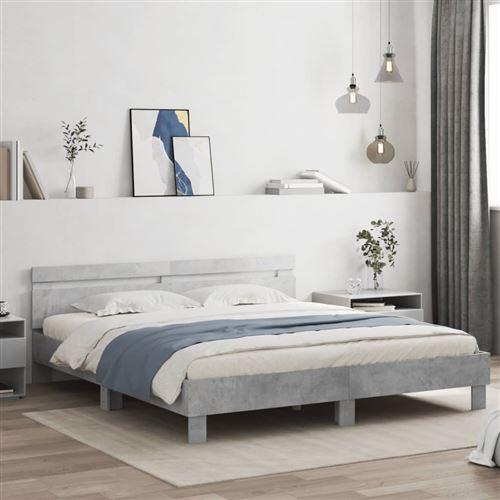 vidaXL Cadre de lit avec tête de lit et LED gris béton 180x200 cm